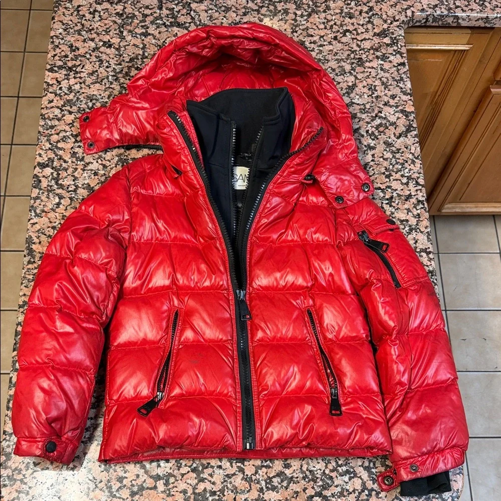 Red Puffer Jacket with Hood - Picture 1 of 6